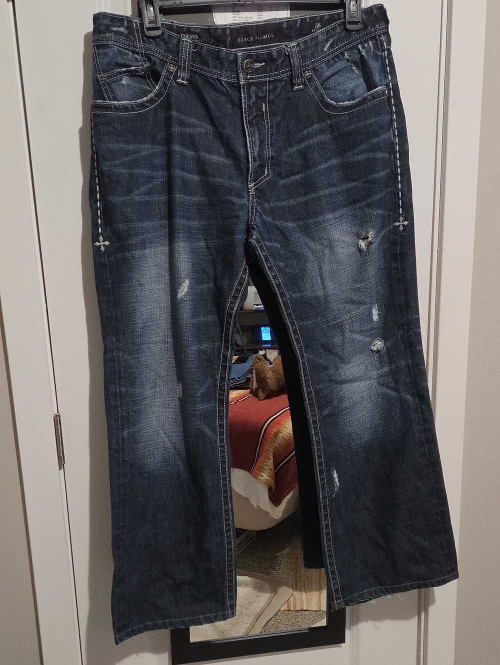 Affliction Men's Bootcut Distressed Jeans in Dark Blue